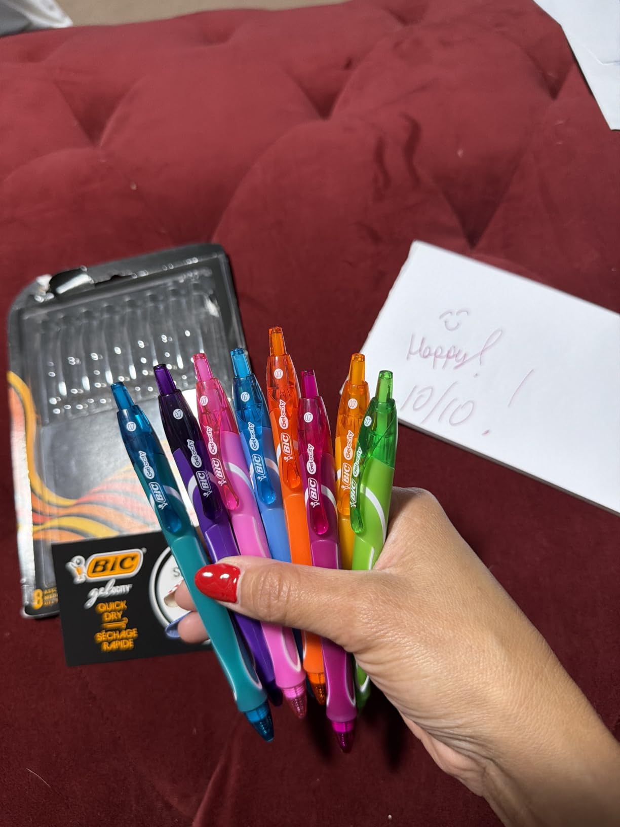 BIC Gelocity Quick Dry Gel Pens, Medium Point, 0.7 mm, 8-Count Pack | Full-Length Comfort Grip, Smudge-Resistant Quick Dry Ink, Ideal for School Supplies and Color-Coding Notes customer photo 1
