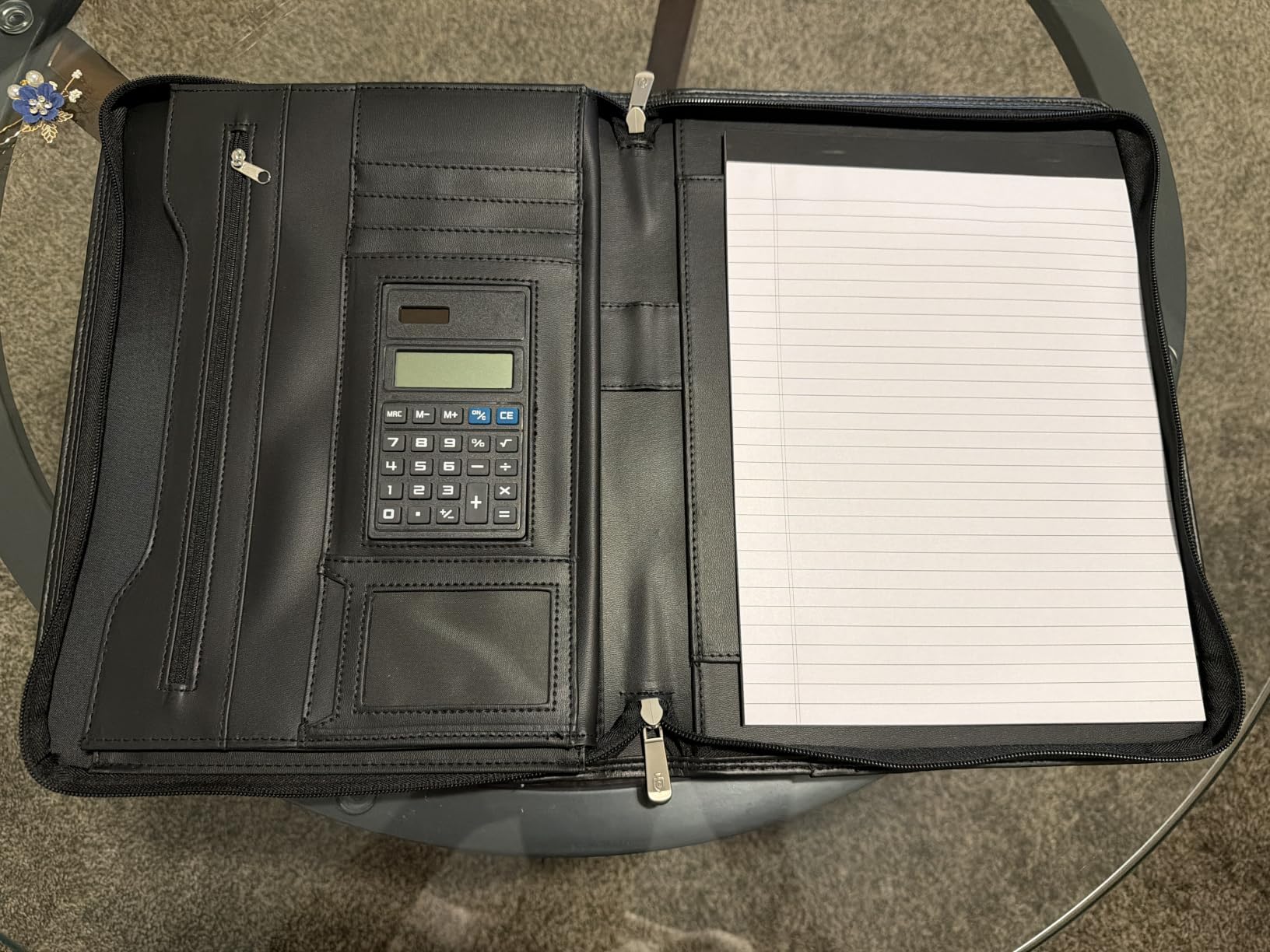 Cossini Black Superior Vegan Leather Business Portfolio with Zipper - Padfolio All-in-One with Tablet Sleeve, Calculator, Card Storage and Writing Pad customer photo 2