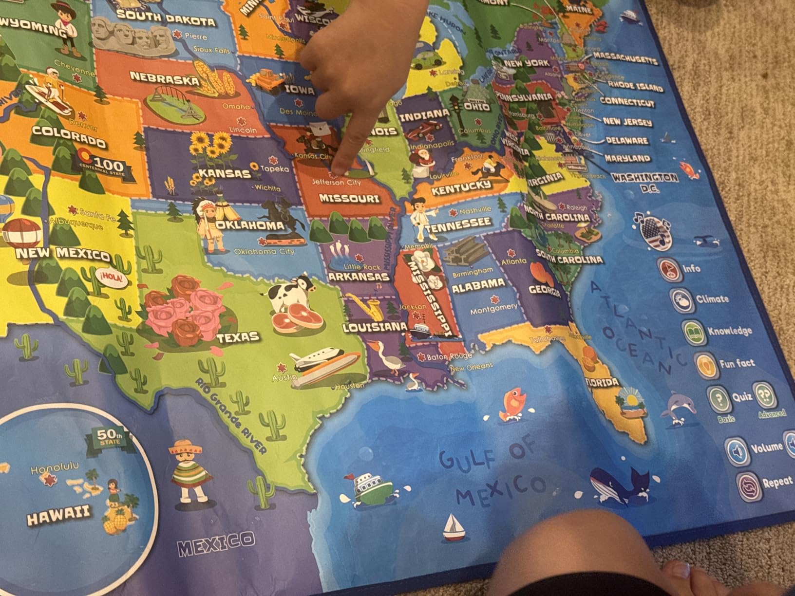 BEST LEARNING Interactive Talking World Map for Kids - Ages 5-12 | 92 countries with 1,000+ facts, flags and voice quiz games; plays on floor or wall customer photo 2
