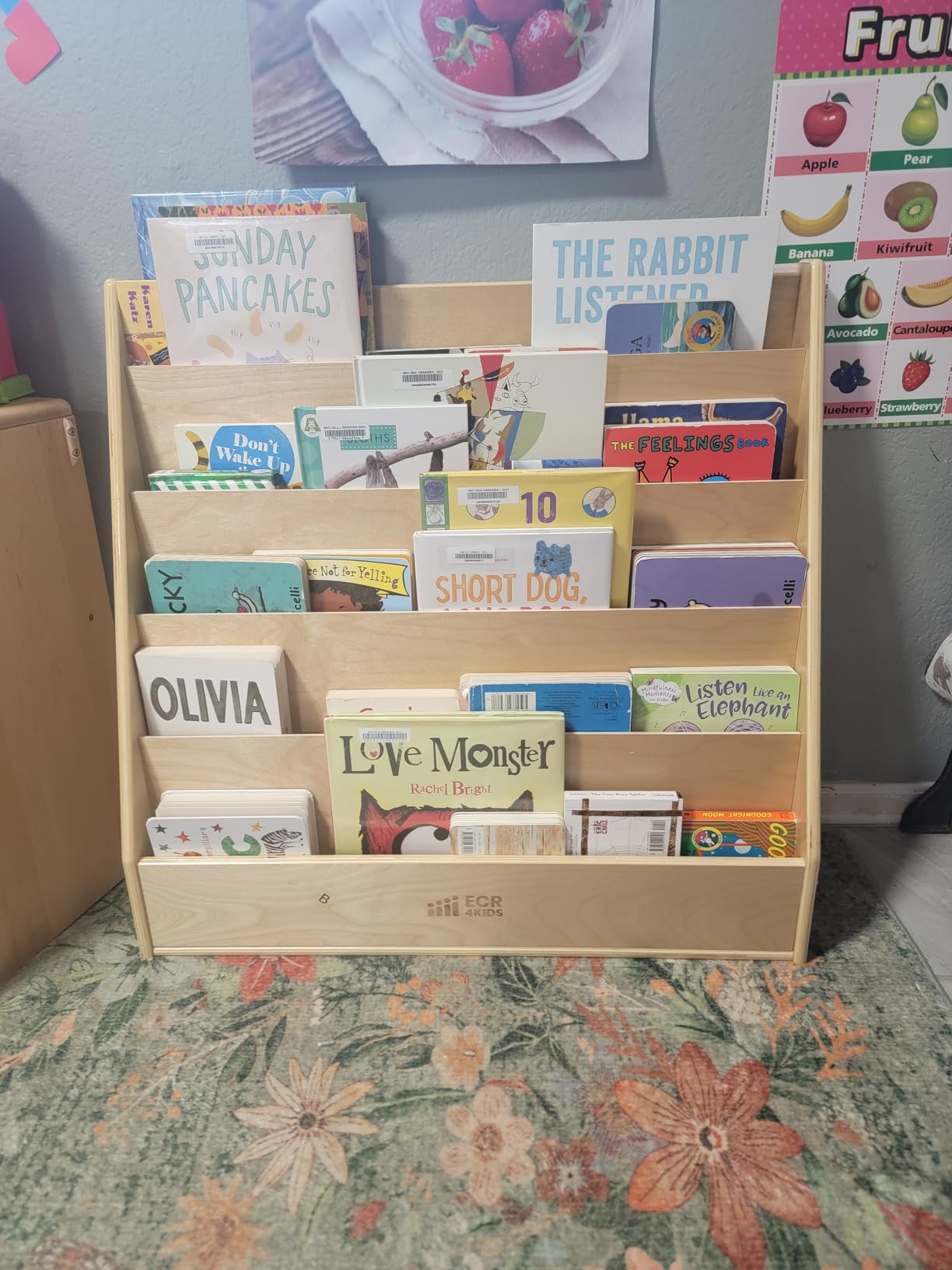 ECR4Kids Streamline Double-Sided Book Display with Storage, Natural customer photo 2