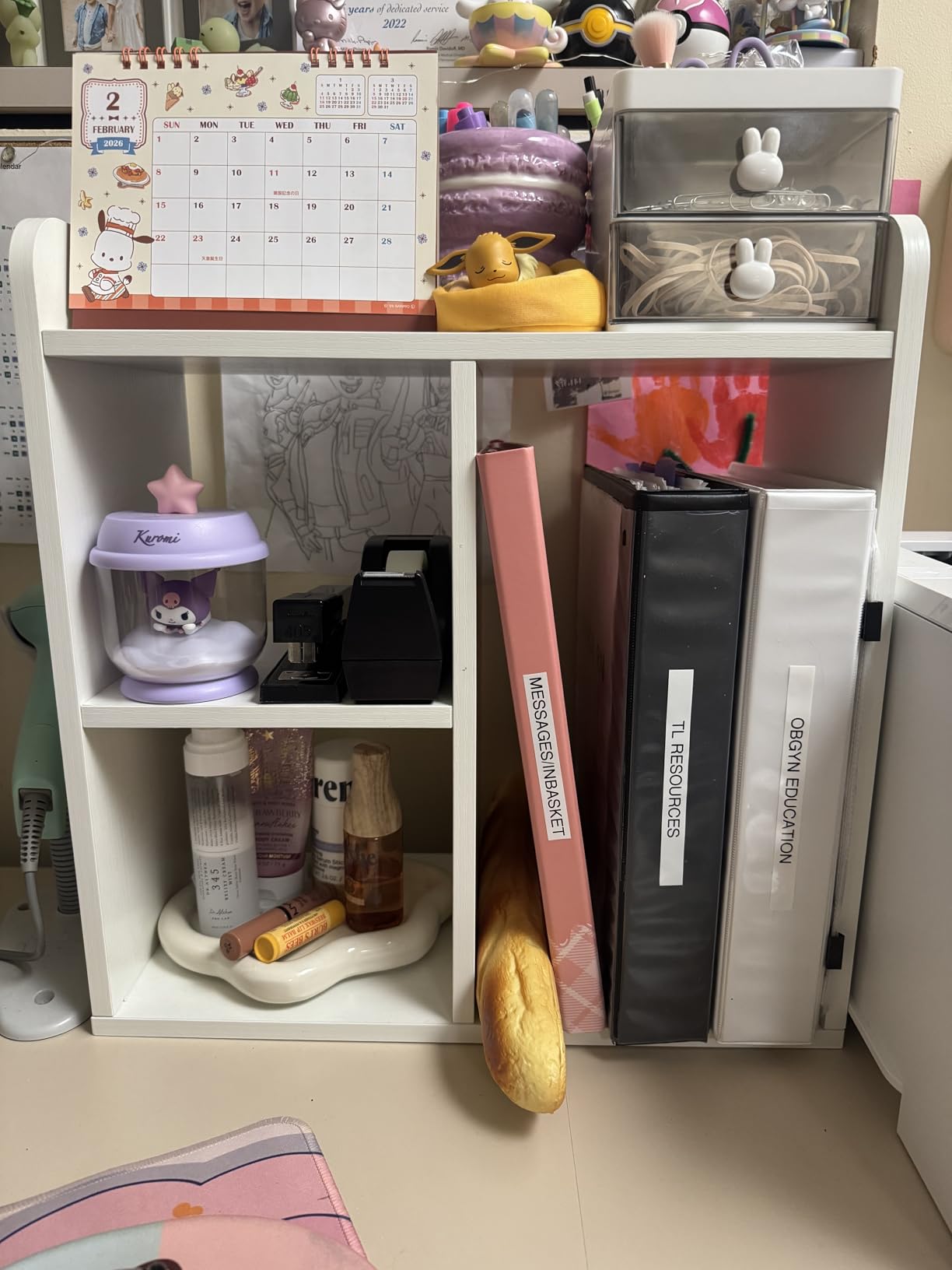 Desktop Shelf Freestanding Wood Small Bookshelf Desk Supplies Organizers and Accessories Storage Display Rack Office Decor for Women, White customer photo 1