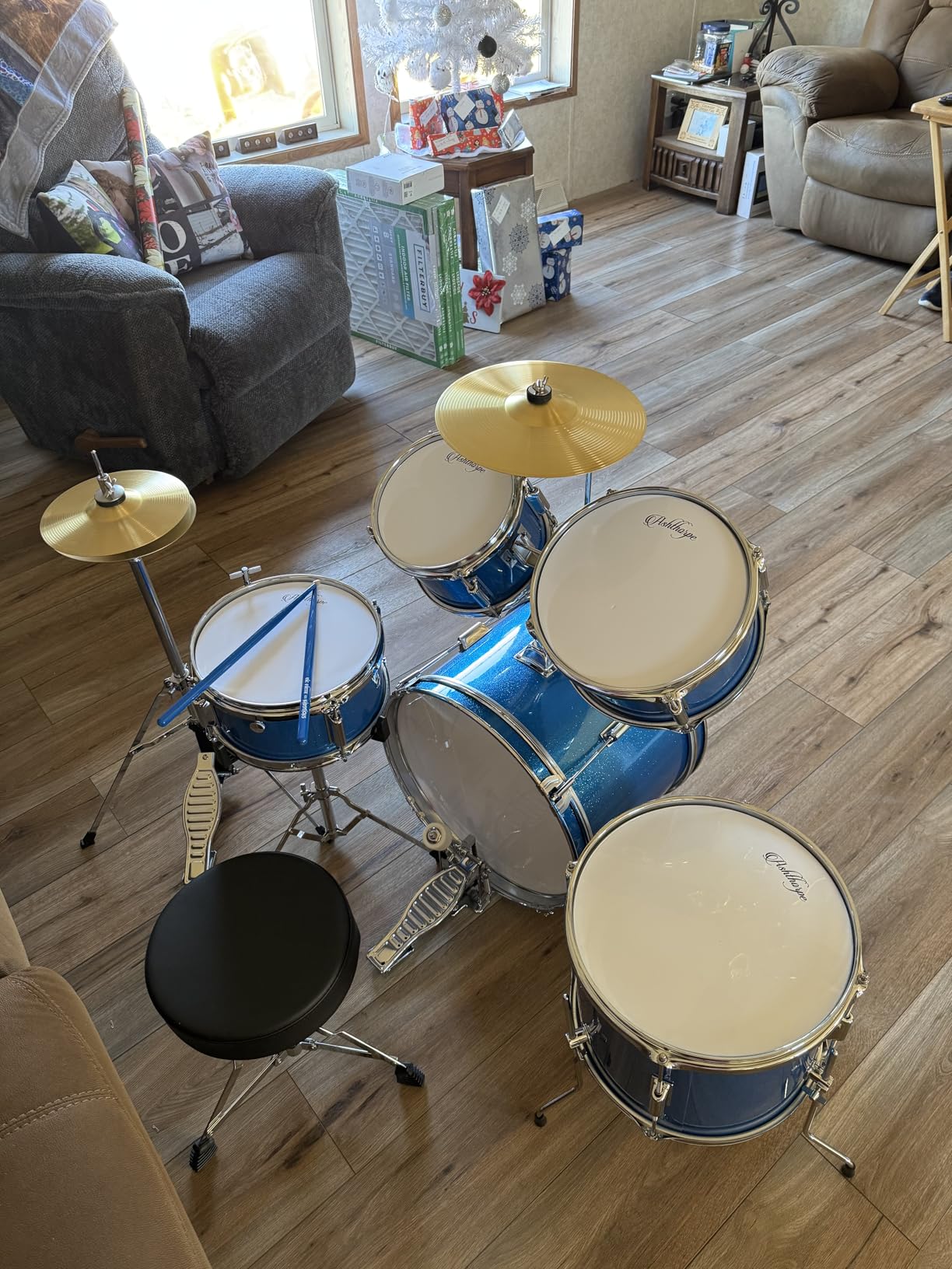 Ashthorpe 5-Piece Complete Kids Drum Set with Genuine Brass Cymbals - Junior Beginner Kit with 16