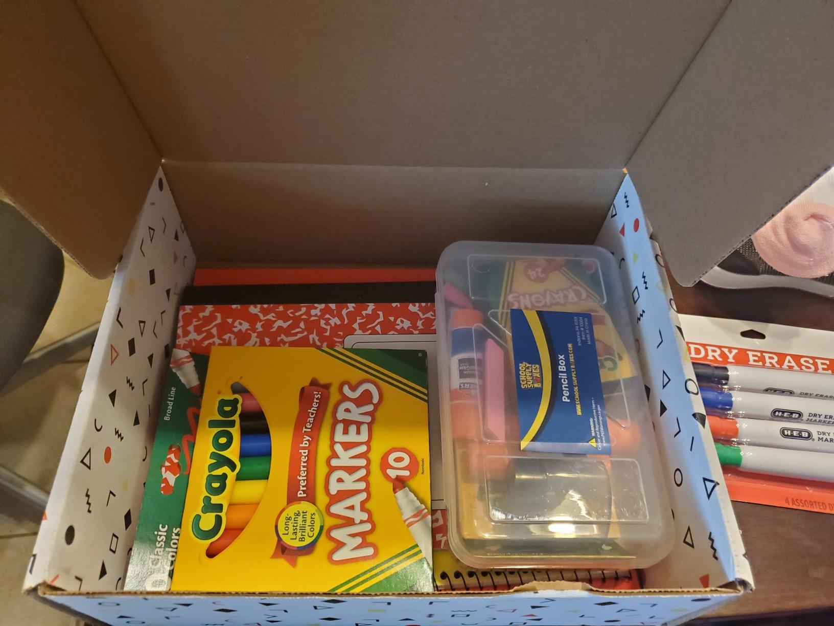 Back to School Supply Box Grades K-5 - School Supply Boxes - 32 Piece School Supplies Kit Includes Markers, Crayons, Pencils, Scissors, Folders, Glue Sticks, Notebook, and Composition Book customer photo 2