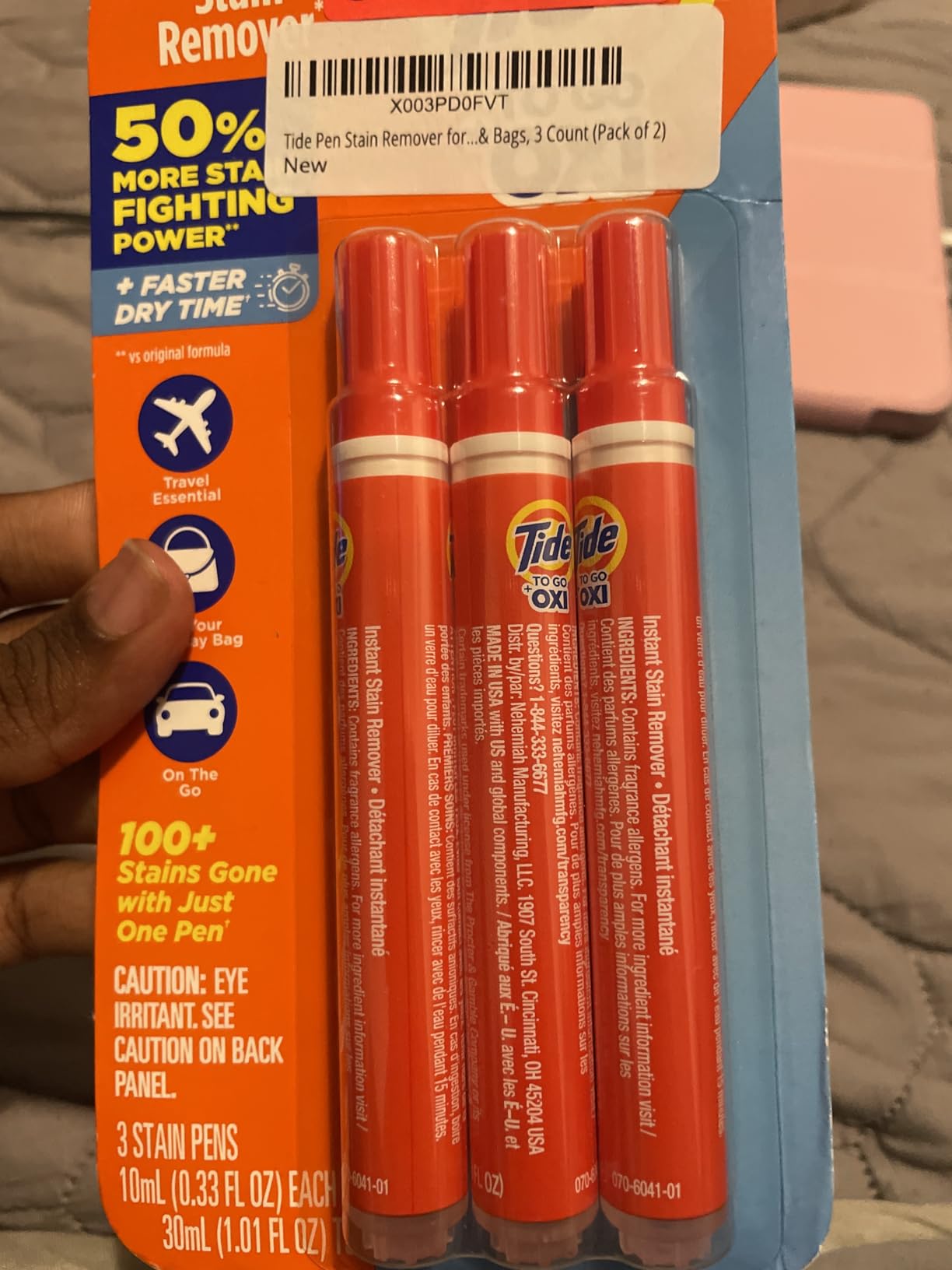 Tide Pen Stain Remover for Clothes, To Go Pen, Instant Stain Remover Pen & Spot Cleaner, Portable & Travel-Friendly, Works on Food & Drink Stains, Fits in Purses & Bags, 3 Count (Pack of 2) customer photo 1