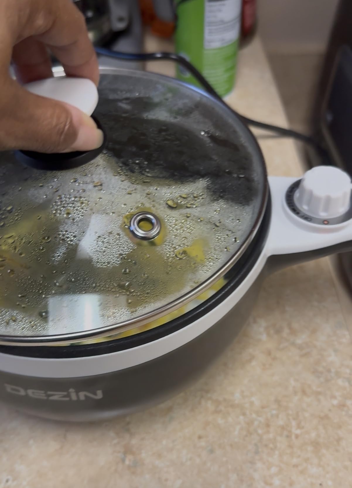 Dezin Hot Pot Electric, 1.5L Non-Stick Portable Electric Pot, Dual Power | 700W Upgraded Electric Pot for Cooking Steak, Egg, Oatmeal, Soup, Mini Ramen Cooker for Dorm, Travel, Office, RV, Green Pan customer photo 2