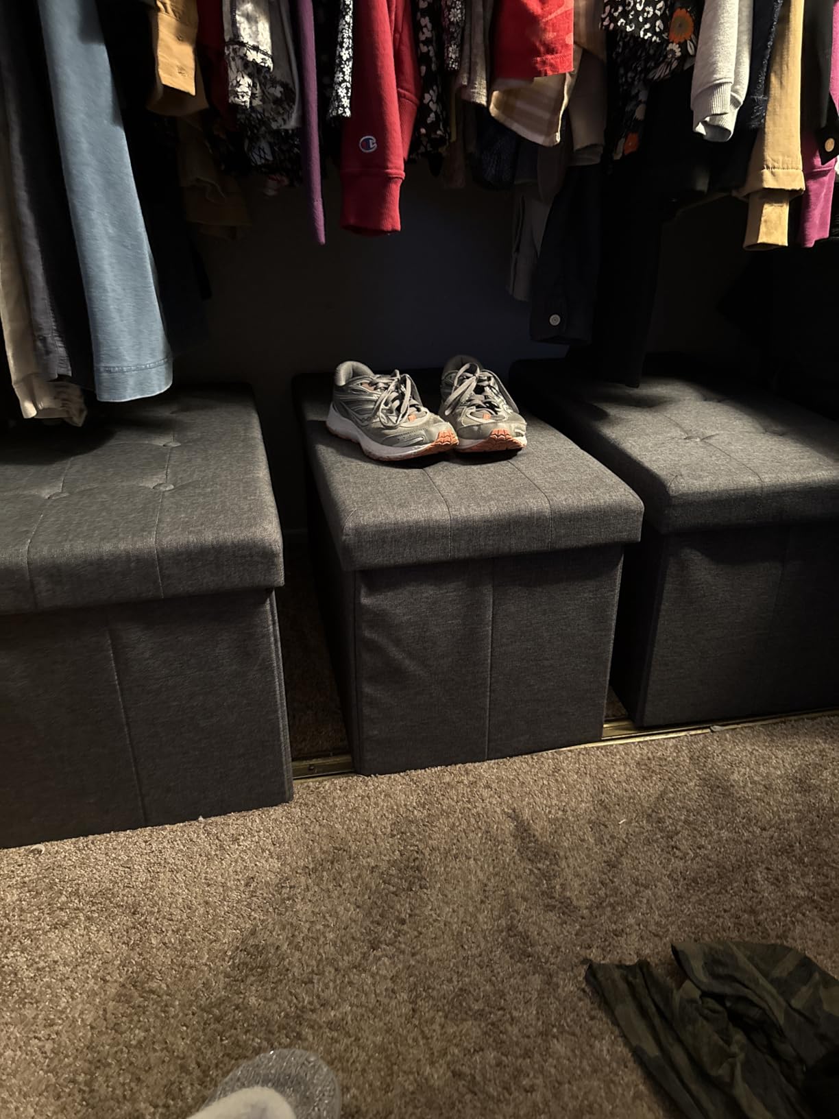 Lavish Home Folding Storage Ottoman - 30-Inch Tufted Footrest, Linen Chest, or Bench with Removable Bin for Living Room, Bedroom, or Dorm (Light Gray) customer photo 2