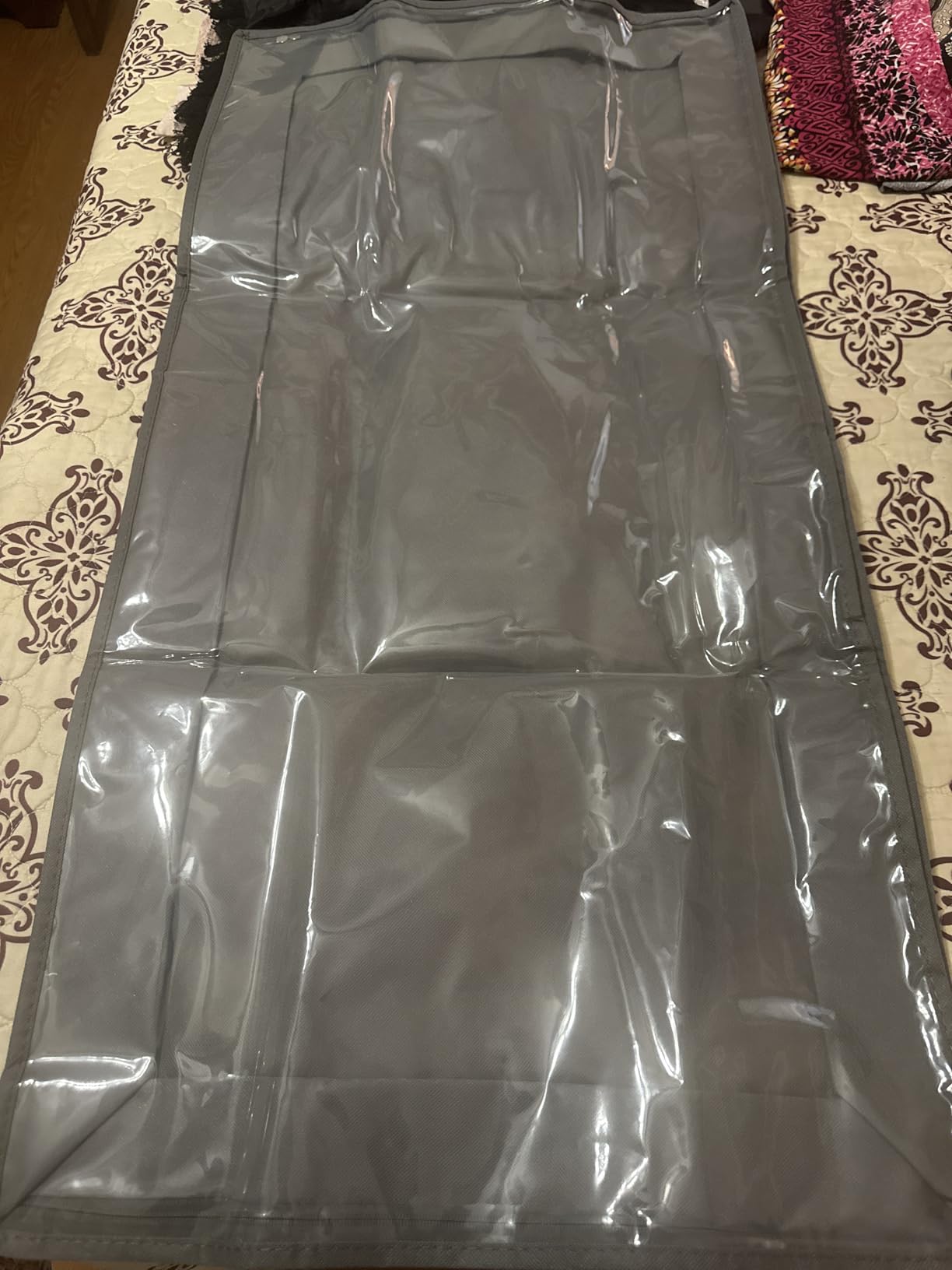Onlyeasy Foldable Underbed Bags 2 Pack - Blankets Clothes Comforters Storage Bag Breathable Zippered Organizer for Bedroom with Clear Window and 4 Handles, 39.4x19.7x5.9 in, Linen-like Grey customer photo 2