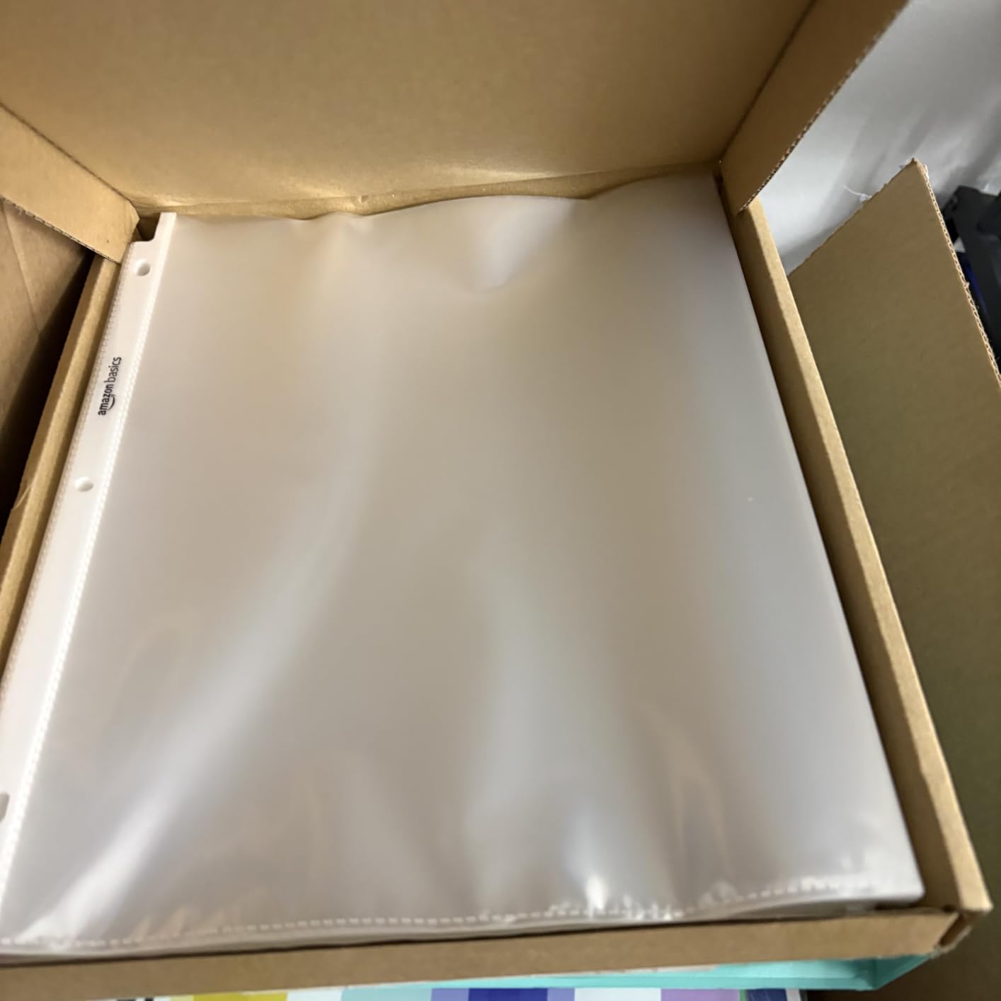 Amazon Basics Sheet Protectors for 3 Ring Binder, Lightweight, Acid-Free, Clear Plastic Sleeves, Letter Size, 8.5 x 11 Inch, 100-Pack customer photo 1