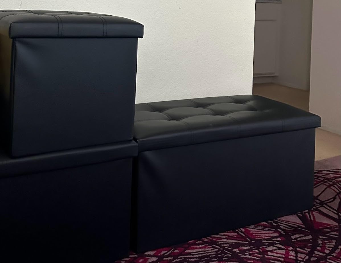 YOUDENOVA Storage Ottoman, Small Ottoman Foot Rest, Ottoman with Storage | 15-Inch Foldable Design Ottoman with Hidden Storage & Padded Seat, Ideal for Dorm, Living Room & Bedroom, Linen-Look Fabric customer photo 2