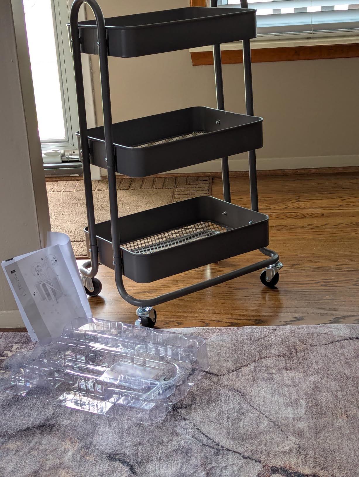 Amazon Basics 3-Tier Rolling Utility Cart, Storage Organizer, Lockable Wheels, White customer photo 2