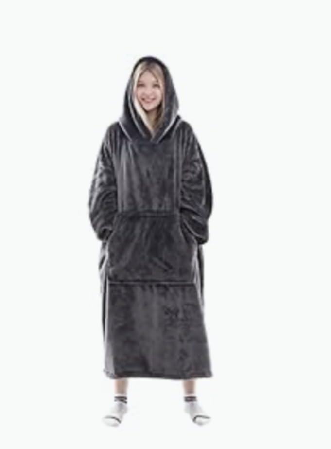 Waitu Wearable Blanket Sweatshirt Gifts for Women and Men, Warm and Cozy Giant Blanket Hoodie, Thick Flannel Blanket with Sleeves and Giant Pocket - Dark Gray customer photo 1
