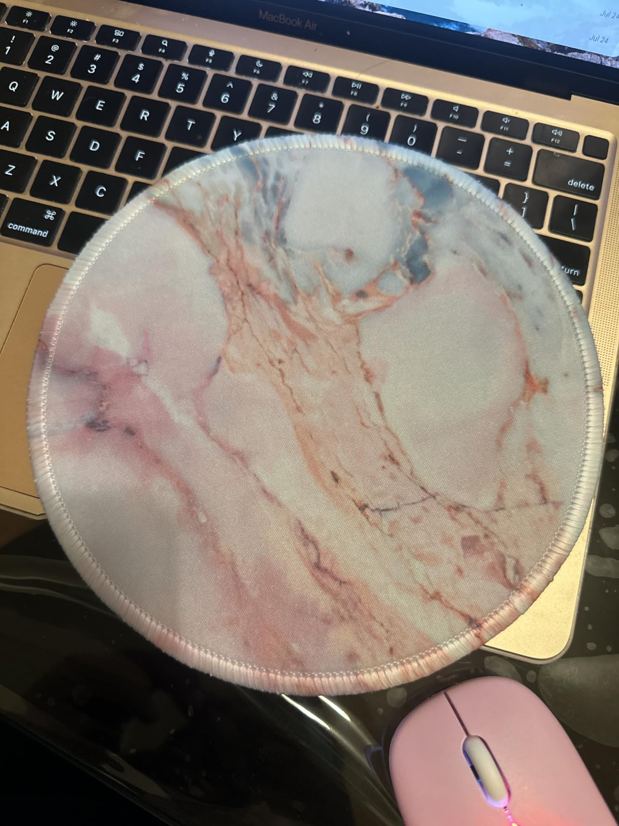 ITNRSIIET Marble Round Mouse Pad Pink Marble Customized Premium-Textured Washable Desktop Protection Mouse Mat with Non-Slip Rubber Base 7.87x7.87x0.12 inches, Pink Marble customer photo 2