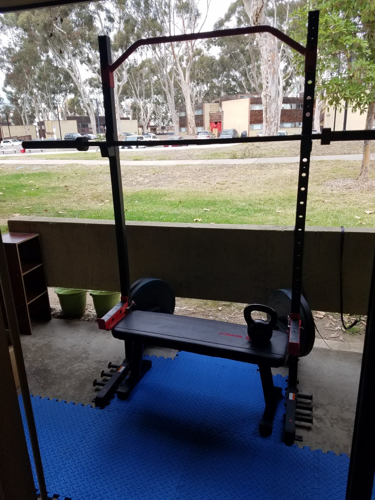 Sunny Health & Fitness Full Size Power Rack for Complete Strength Training | Angled Pull-Up Bar, Squat & Bench Ready, 2 J-Hooks & Spotter Arms, 2