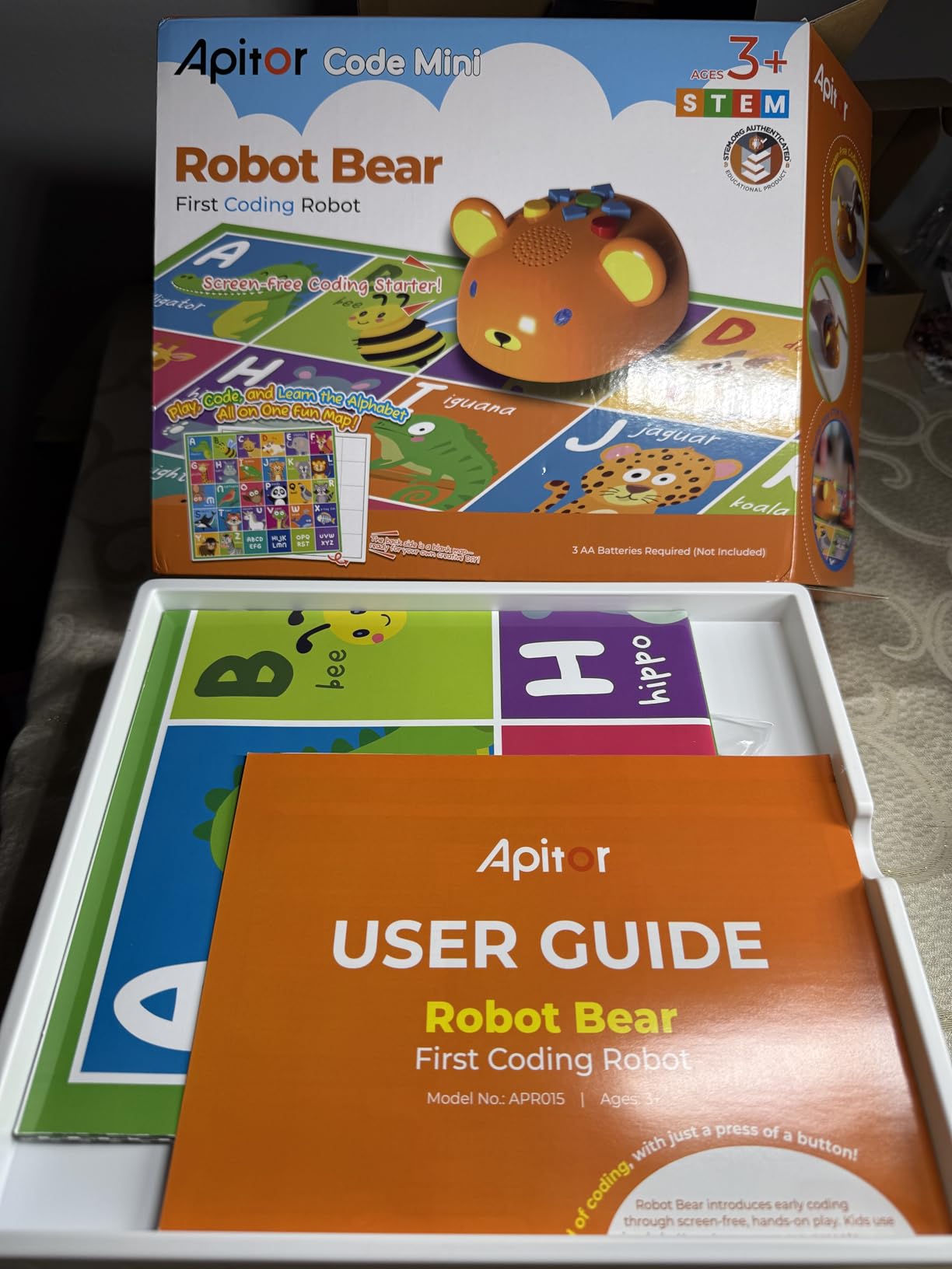 Apitor Robot Bear Screen-Free STEM Coding Robot for Toddlers Ages 3-5 | ABC Alphabet Learning Map, Early Programming, Develop Fine Motor Skills, Classroom & Family Play, LED Eyes & Sounds customer photo 2