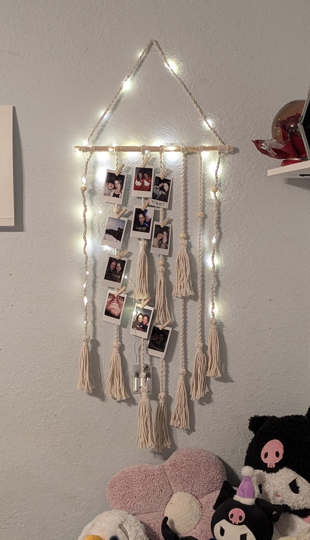 Hanging Photo Display Wall Decor, Macrame Wall Hanging Boho Room Bedroom Decor, Picture Frame Collage Board with Light 30 Clip, Christmas Teenage Teen Girl Gifts Ages 10 11 12 13 14 Years Old customer photo 1