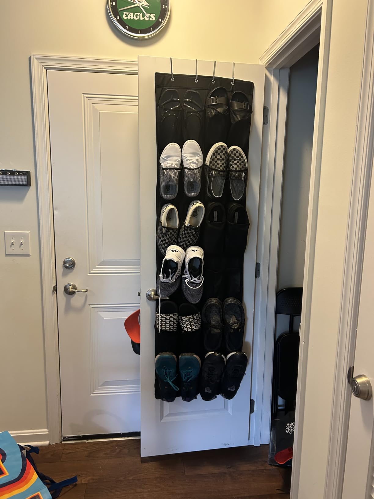 GORILLA GRIP Over the Door Shoe Organizer, 24 Large Breathable Mesh Pockets, Space Saving Hanging Storage Holder, Closet Rack Hanger Holds Up to 40 lbs, Hangs on Closets for Shoes, Accessories, Black customer photo 1