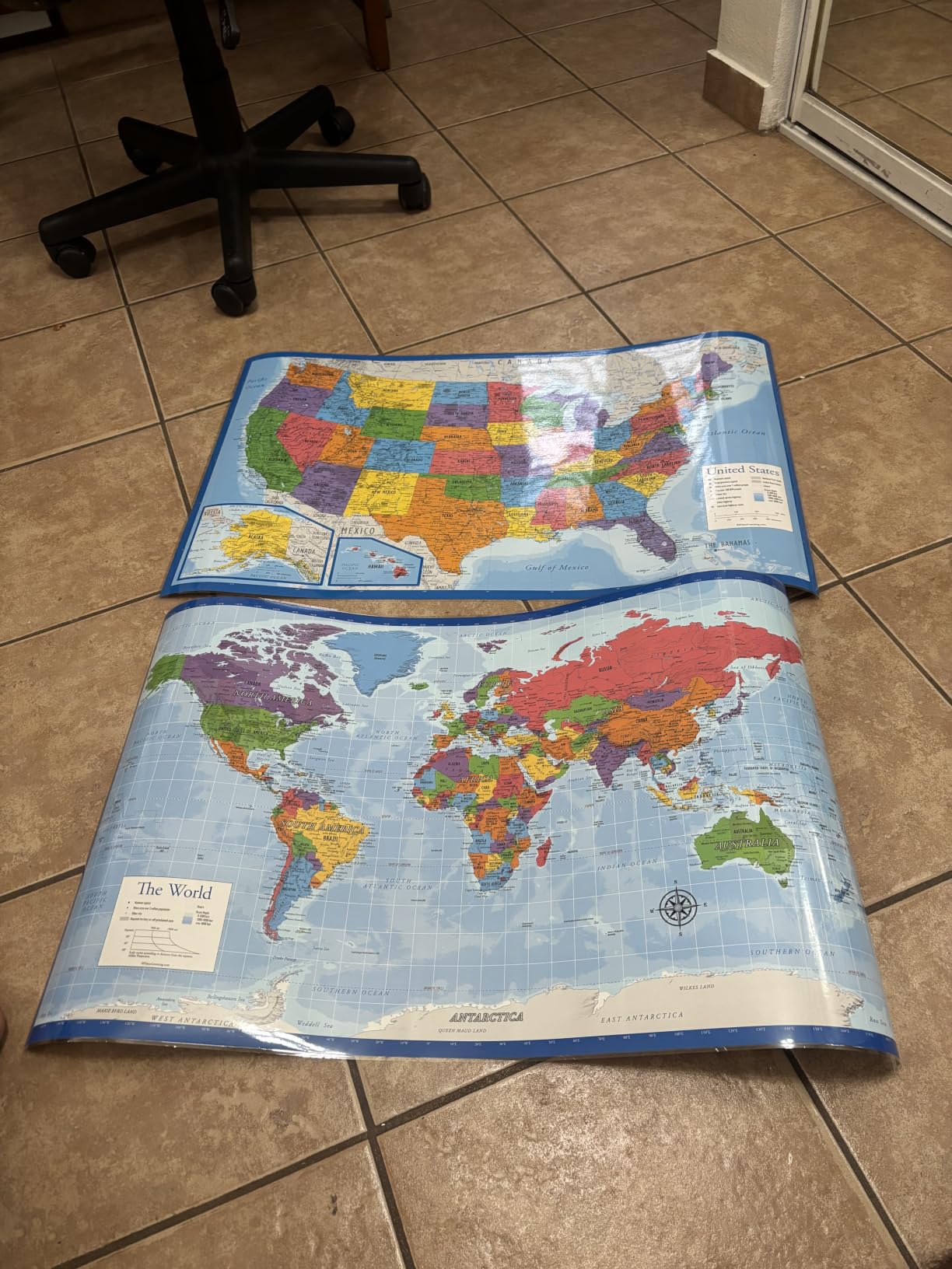 Laminated World Map & US Map Poster Set - 18