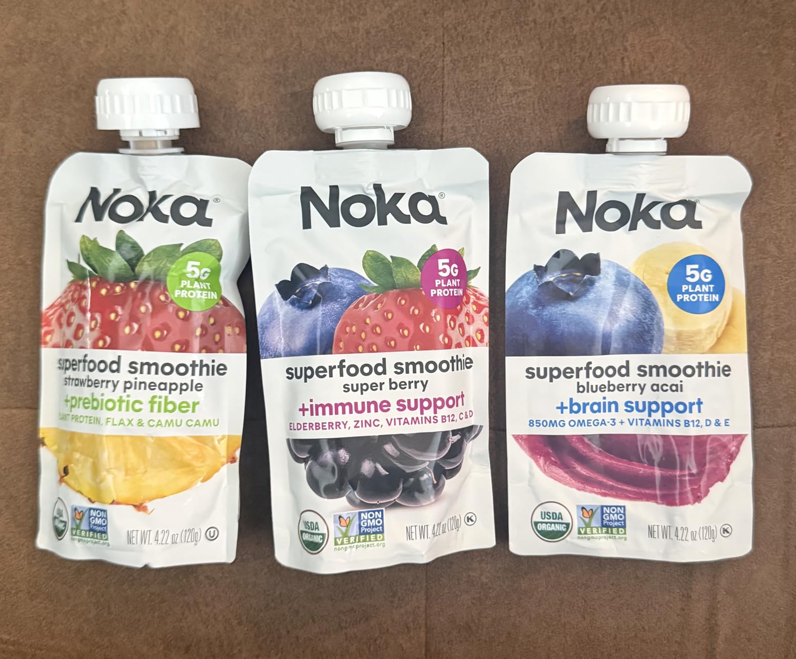 Noka Organic Superfood Smoothie Pouches, Healthy Snacks, Variety Pack 12pk | Plant Protein, Flax Seed, Prebiotic Fiber, No Added Sugar, Vegan, Gluten Free, Organic, Healthy Snacks, Shelf Stable customer photo 1