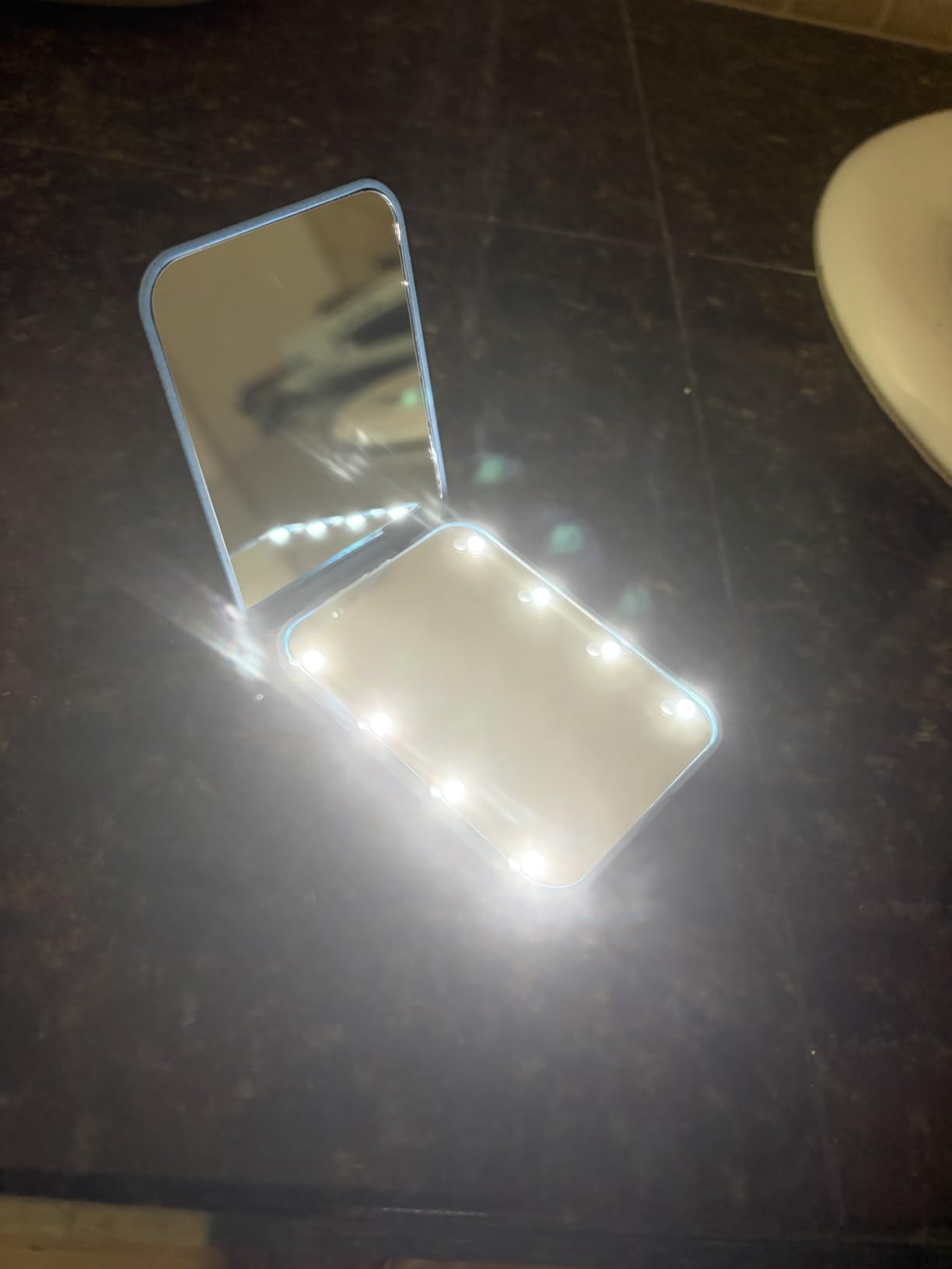 Kintion Pocket Mirror, 1X/3X Magnification LED Compact Mirror (Cyan) | Travel Mirror with Light for Purse, 2-Sided, Portable, Folding, Handheld, Small Lighted Mirror for Gift customer photo 2