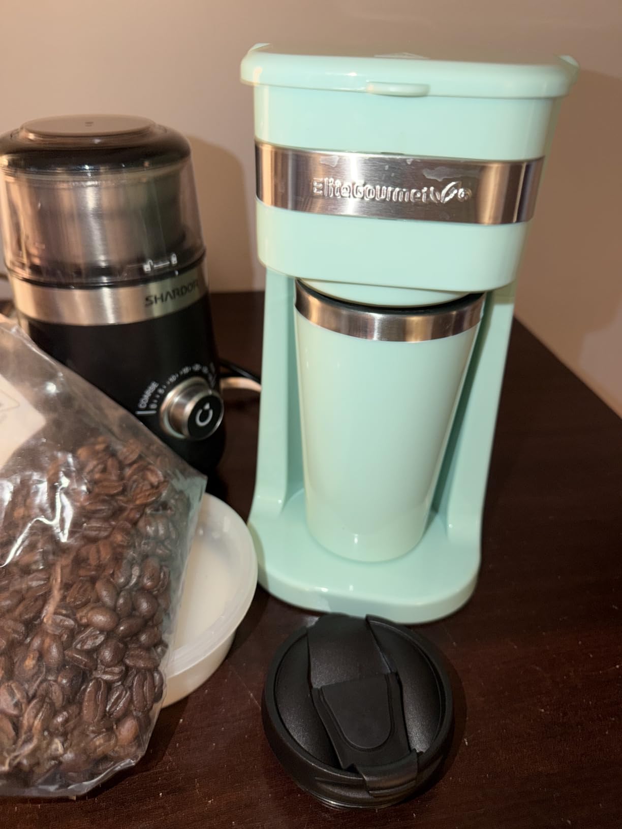 Elite Gourmet EHC111A Personal Single-Serve Compact Coffee Maker, Black | Includes 14oz stainless steel interior thermal travel mug, reusable filter - compatible with coffee grounds customer photo 2