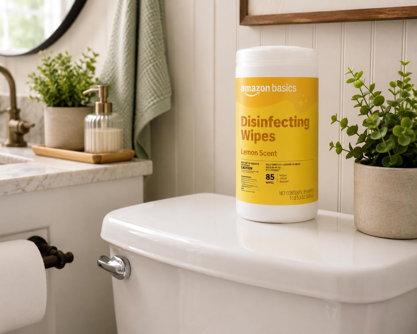 Amazon Basics Disinfecting Wipes, Lemon & Fresh Scent, Sanitizes, Cleans, Disinfects, Deodorizes, 340 Count (4 Packs of 85), Packaging May Vary customer photo 1