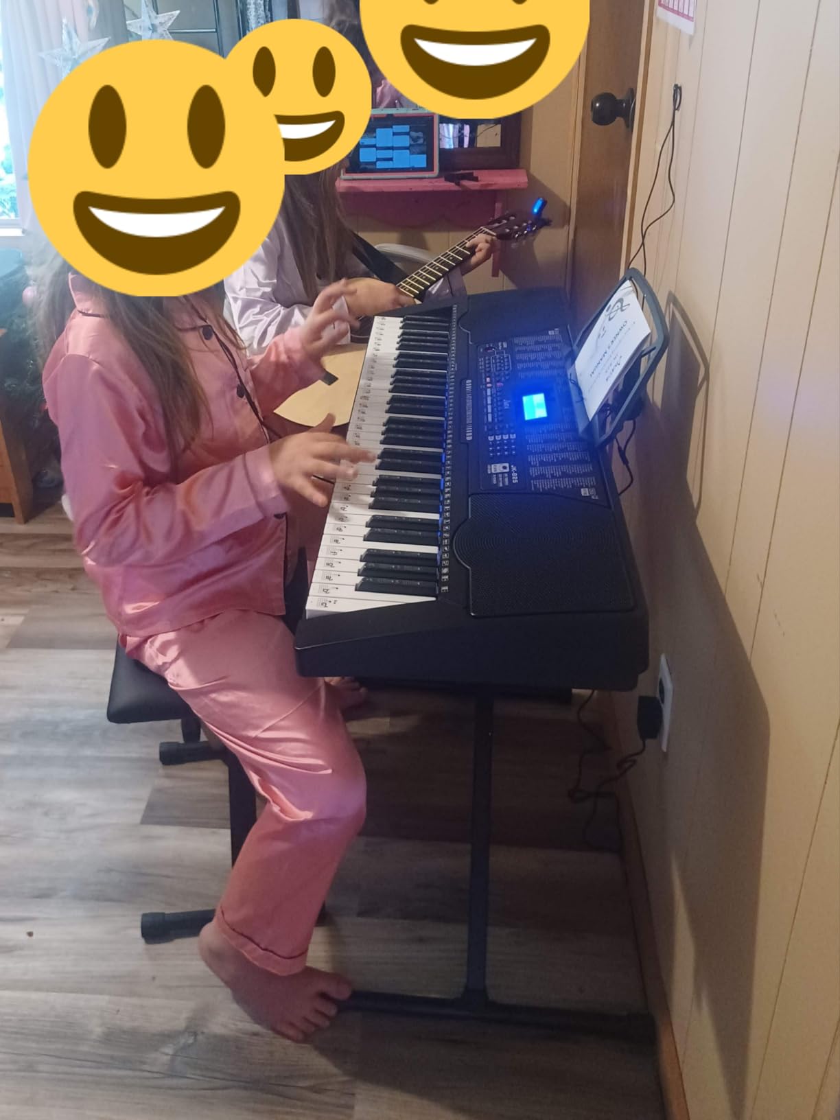 JIKADA 61 Key Portable Electronic Keyboard Piano, 3 Teaching Modes | Electric Keyboard Piano Set w/Lighted Keys, Stand, Stool, LCD Screen, Built-In Speakers, Headphones, Microphone, Note Stickers customer photo 1