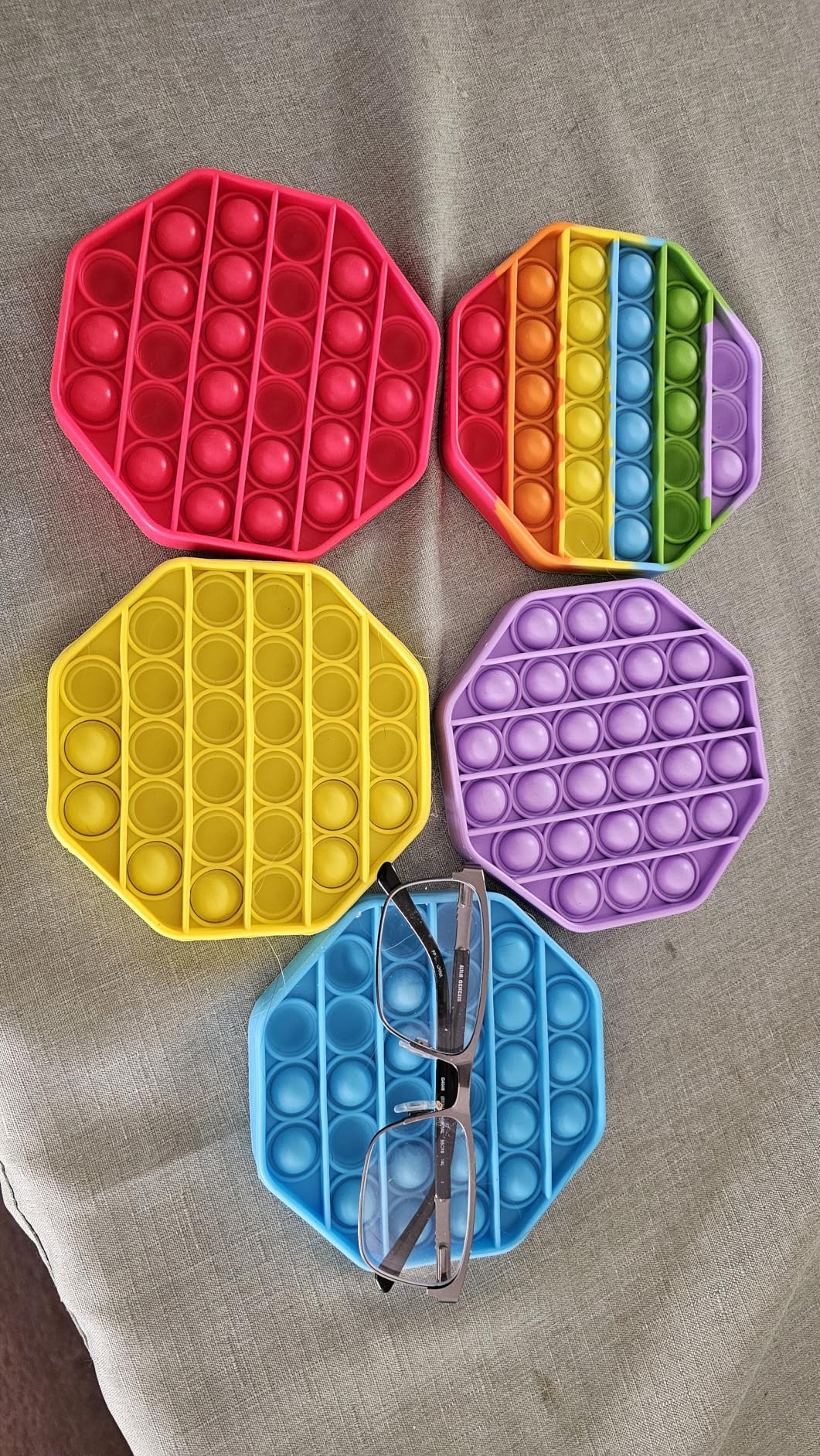 5 Pack Silicone Bubble Sensory Pop Fidget Toy, Office Toys, Anxiety Relief | Classroom Toys, Autism, ADHD and Special Needs Stress Reliever, 5 Colors including Rainbow by Treycer customer photo 1