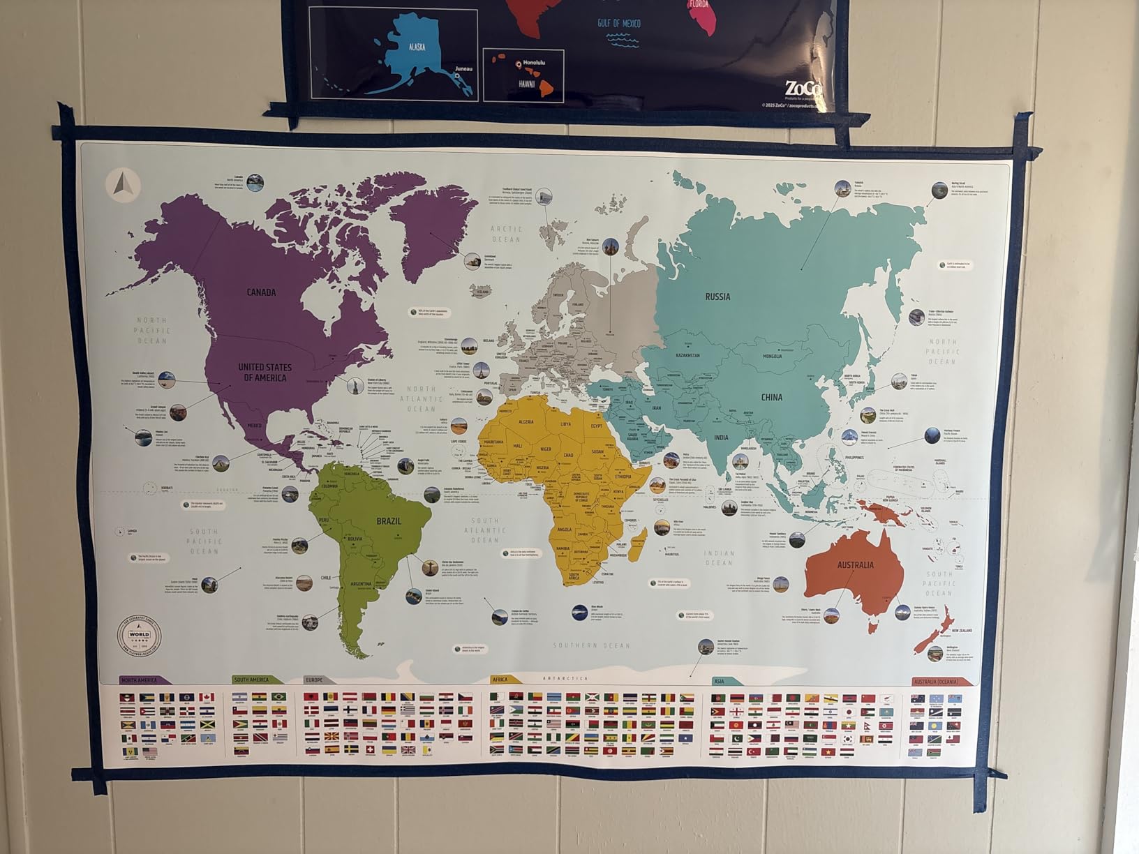 Large World Map for Wall - Poster with Flags & Capitals - Educational World Map for Kids & Adults - Colorful Global Maps with 50 Interesting Facts - Classroom & Homeschool Decor customer photo 1