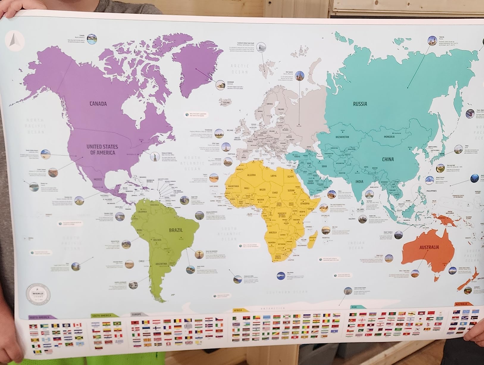 Large World Map for Wall - Poster with Flags & Capitals - Educational World Map for Kids & Adults - Colorful Global Maps with 50 Interesting Facts - Classroom & Homeschool Decor customer photo 2