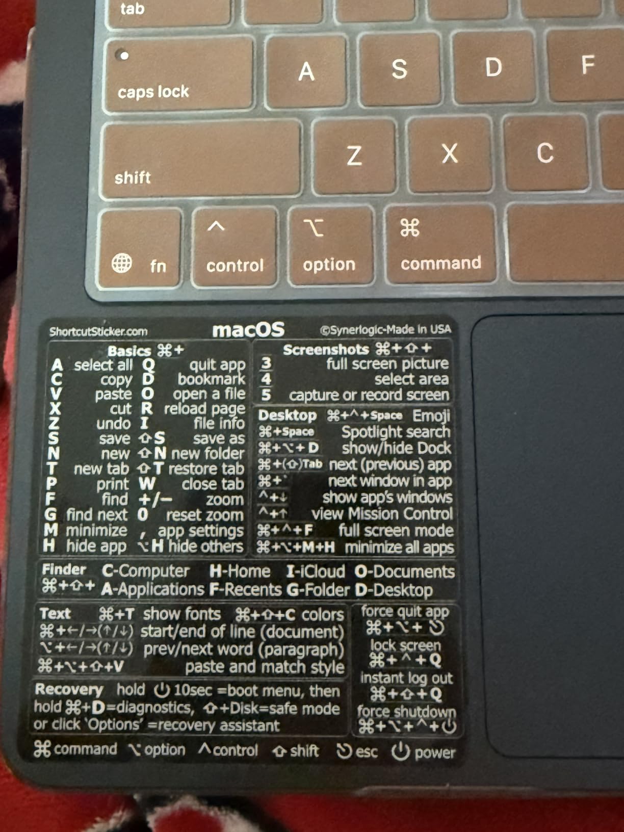 Synerlogic Mac OS Shortcuts Sticker for Air/Pro | Keyboard Stickers for macOS | Laminated Vinyl MacBook Cheatsheet | MacBook Shortcuts 2026 (Clear/Black) customer photo 1
