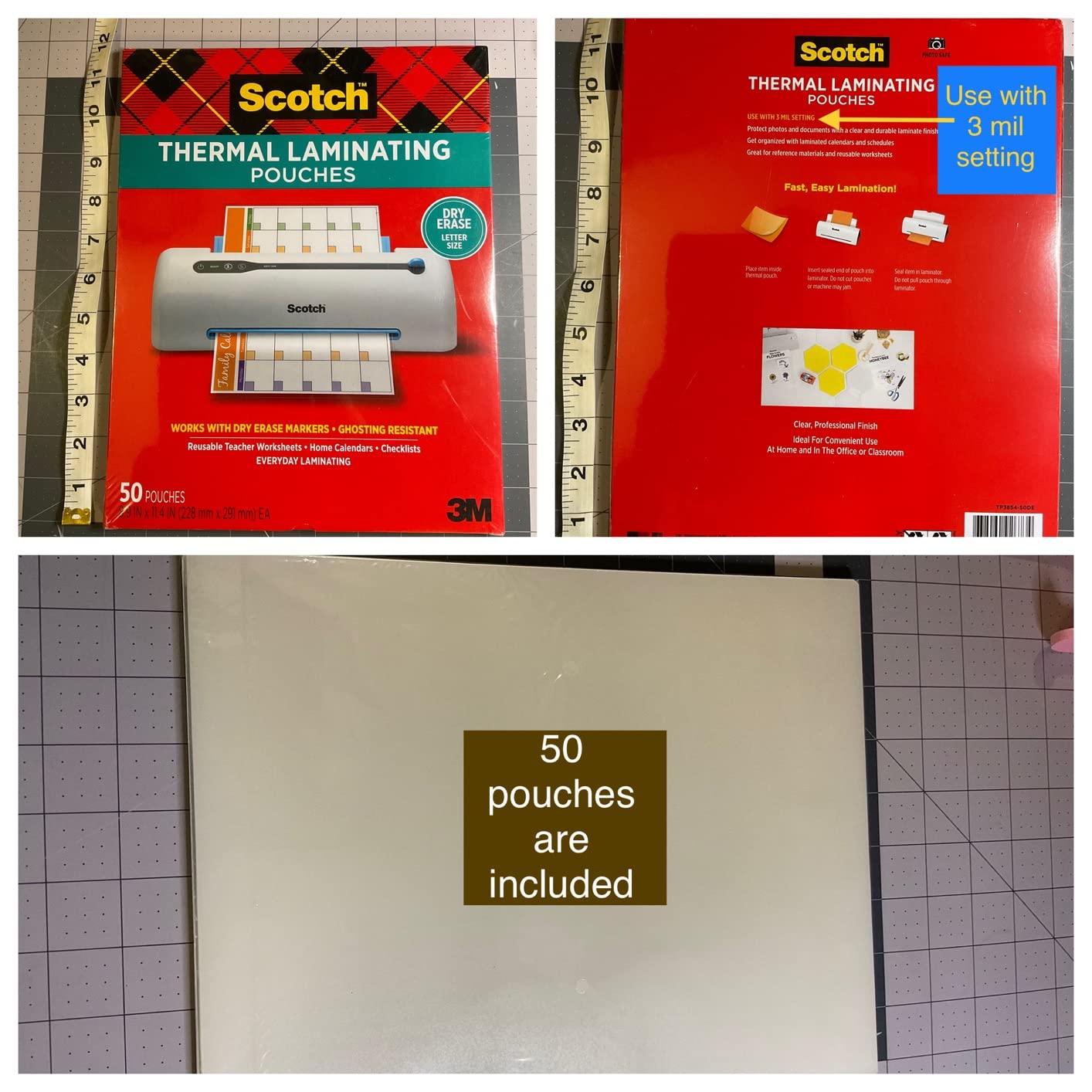 Scotch Dry Erase Thermal Laminating Pouches, 50-Pack, Works with Dry Erase Markers, Reuseable Worksheets, Calendars, Checklists, 8.9 x 11.4 Inches, Letter Size, Clear (TP3854-50DE) customer photo 1