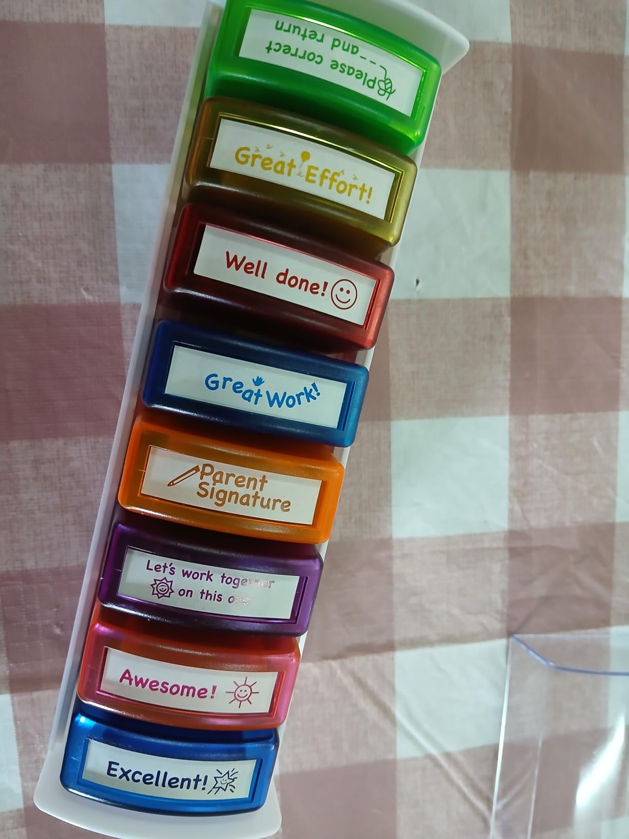 Teacher Stamps for Grading Classroom, Parent Signature Self-Inking Teacher Stamp Set School Supplies Stamps for Homework Reward with 8 pcs Classroom Supplies for School Elementary (Rainbow) customer photo 2