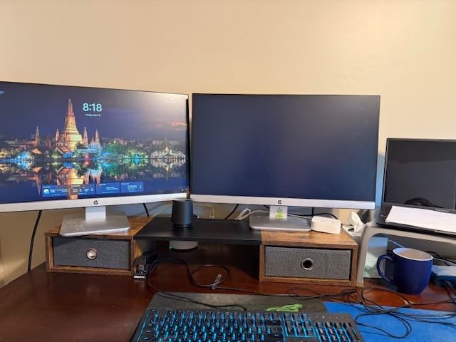 WESTREE Dual Monitor Stand Riser with Two Drawers, Extra Large Storage Monitor Stand for 2 Monitors, Desktop Organizer Stand Storage for Computer, Laptop, Screen, Printer, TV customer photo 1