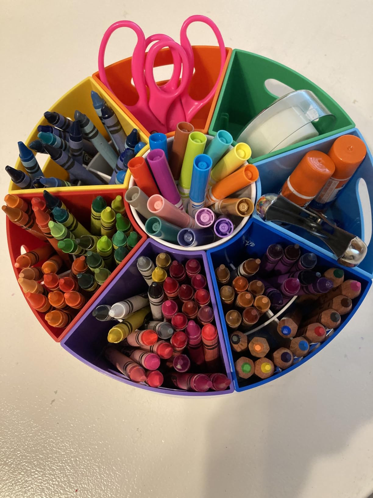 8.6 Inch Desk Art Supply Organizer for Kids - Compact Rotating Lazy Susan Art Caddy with Dividers for Crayons, Markers & Pencils, Classroom Storage for Teachers Students Homeschool customer photo 1