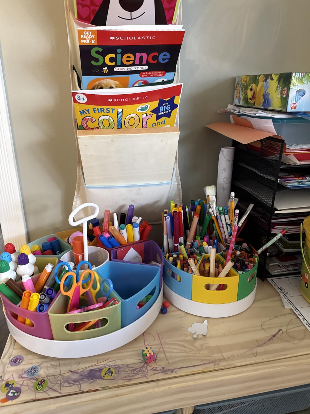 8.6 Inch Desk Art Supply Organizer for Kids - Compact Rotating Lazy Susan Art Caddy with Dividers for Crayons, Markers & Pencils, Classroom Storage for Teachers Students Homeschool customer photo 2