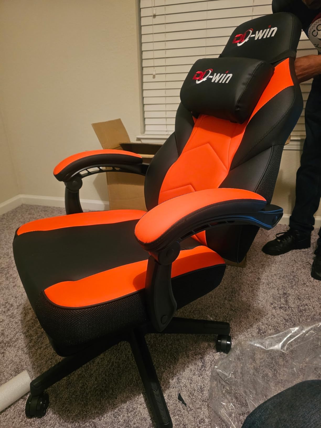 LEMBERI Big and Tall Gaming Chair, 400lb Capacity, Red | Heavy-duty steel frame, wide seat & high back, PU leather, massage lumbar cushion, footrest, linkage armrests for office customer photo 2