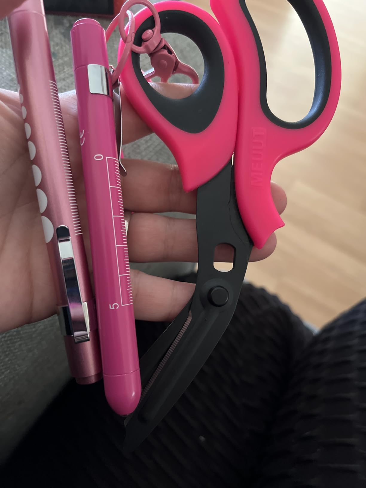MEUUT 3 Pack Medical Scissors and PenLights with 4 AAA Batteries for Nurses | Medical Penlights, Pupil Gauge, 5cm Ruler, Pocket Clip, Patented Trauma Shears, Ergonomic Soft Grip, 7.8