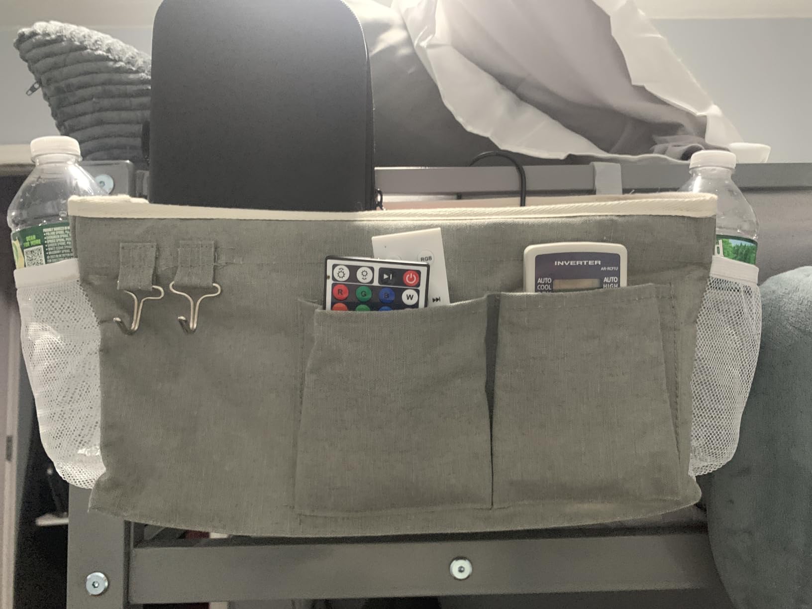 Bedside Caddy Bedside Storage Bag for Headboards/Bunk Bed | Hanging Bed Caddy with Hooks fits Bunk bed Hospital Beds Dorm Bed Rails, Essentials for Phones, Books, Remotes, Water Bottles customer photo 2