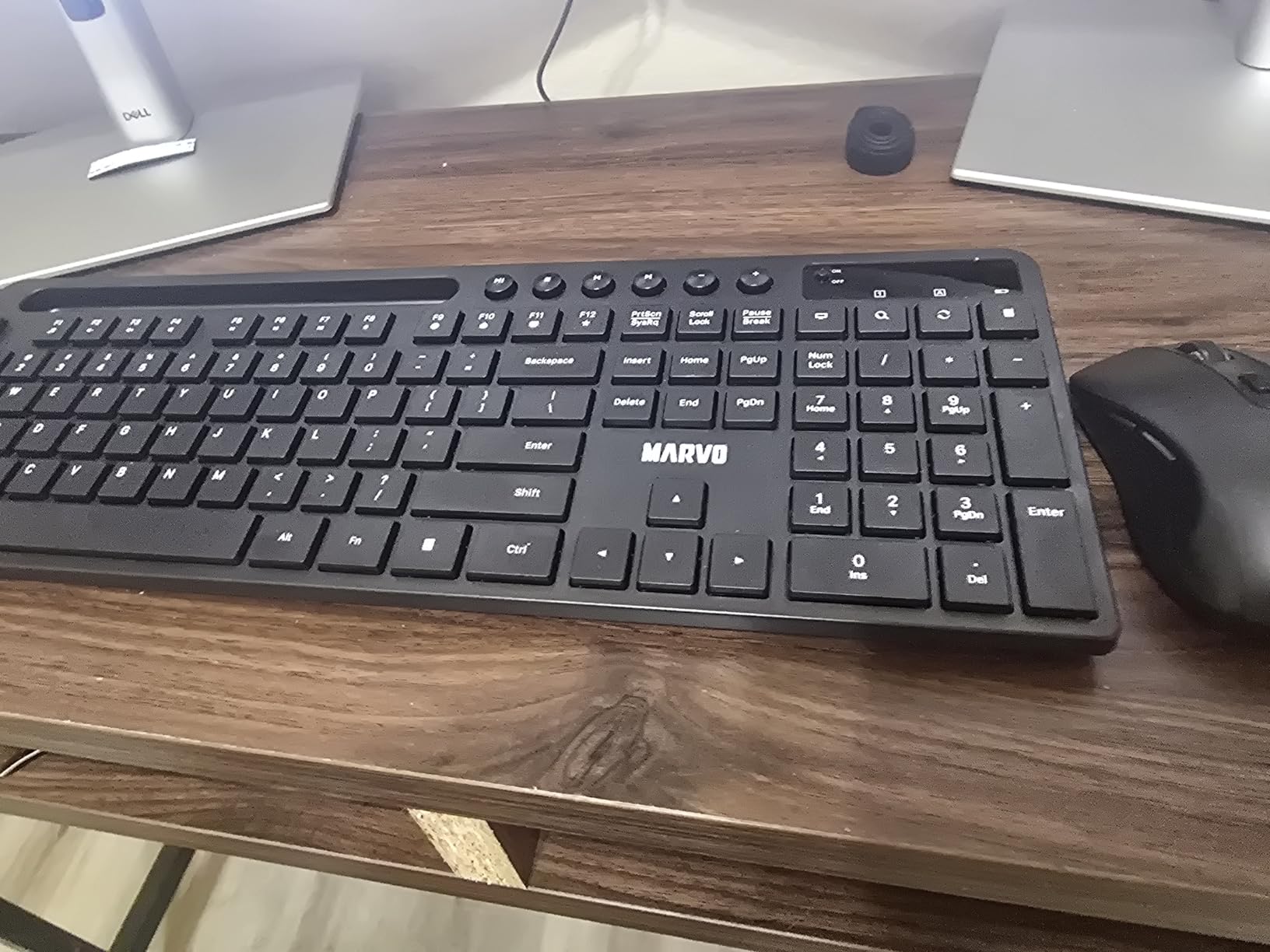 MARVO Wireless Keyboard and Mouse Combo with Phone Holder, Full-Size, Black | 2.4G Ergonomic Wireless Computer Keyboard with 6 Multimedia, Phone Tablet Holder, Silent Mouse with 6 Button for Mac, Windows customer photo 1