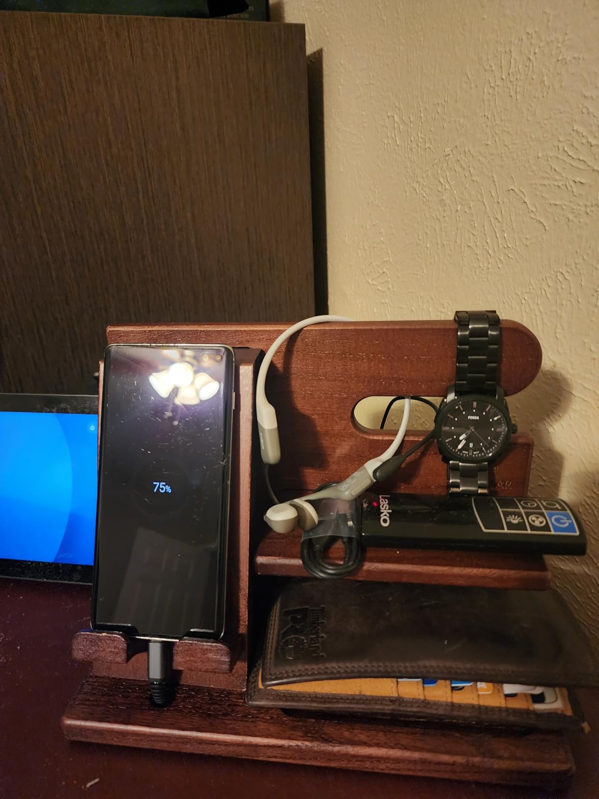 TESLYAR Wood Phone Docking Station for Men - Desktop or Nightstand Organizer, Key Holder Stand customer photo 1