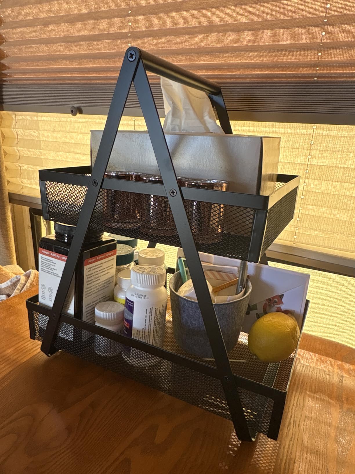EKNITEY Tiered Snack Organizer Countertop: 2 Tier Kitchen Counter Organizer | Sturdy Rust-Resistant Metal 2-Tier Basket, Mesh Keeps Items Secure, Easy-Clean Portable, Fits Pantry, Office, Coffee Station customer photo 1