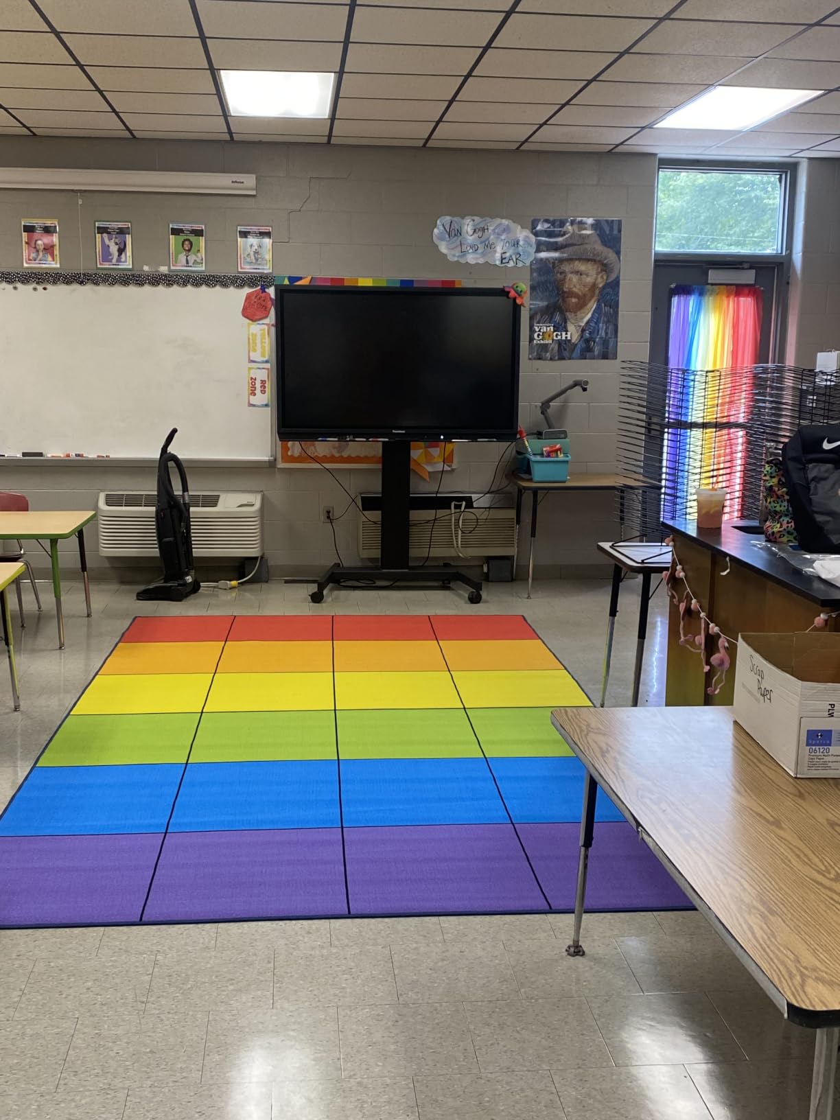 Boooooom Jackson Classroom Rug - 7'6''x13'12'' Rainbow Preschool Classroom Carpet with Seating Squares, Non-Slip & No-Trip Edges, Vibrant Colors for Kids Playroom Floor Mat customer photo 1