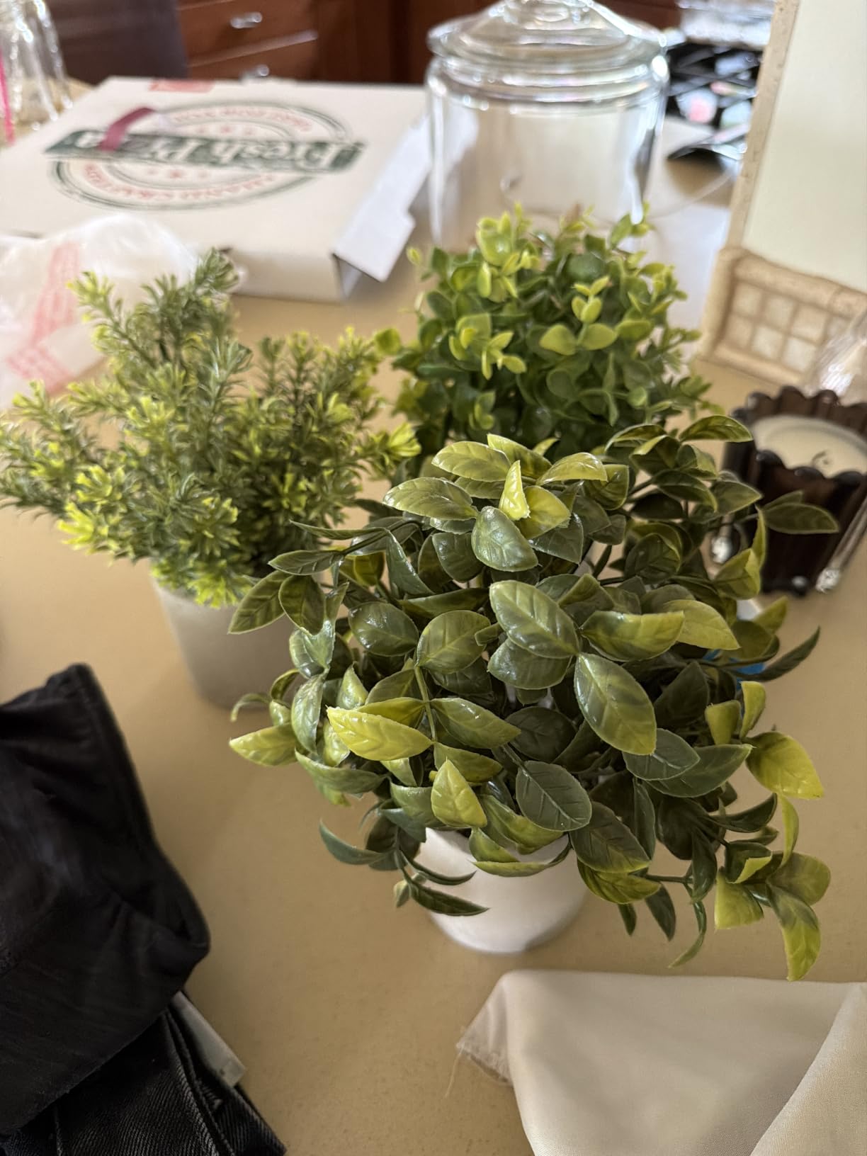 Der Rose 3 Pack Fake Plants Mini Faux Plants for Shelf Classroom Decor | Green eucalyptus, eco-friendly paper pulp pot, adjustable stems, pet child safe, office desk kitchen bathroom decor customer photo 2