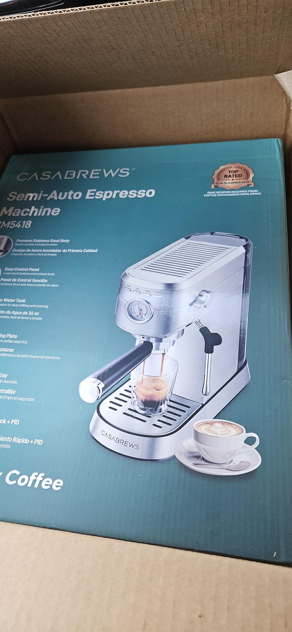 CASABREWS CM5418 Compact Espresso Machine with Milk Frothing Steam Wand | Stainless Steel, 20-Bar Pump, Built-in Pressure Gauge, Powerful Steam Wand for Cappuccino Latte for Home, 34oz Water Tank customer photo 1