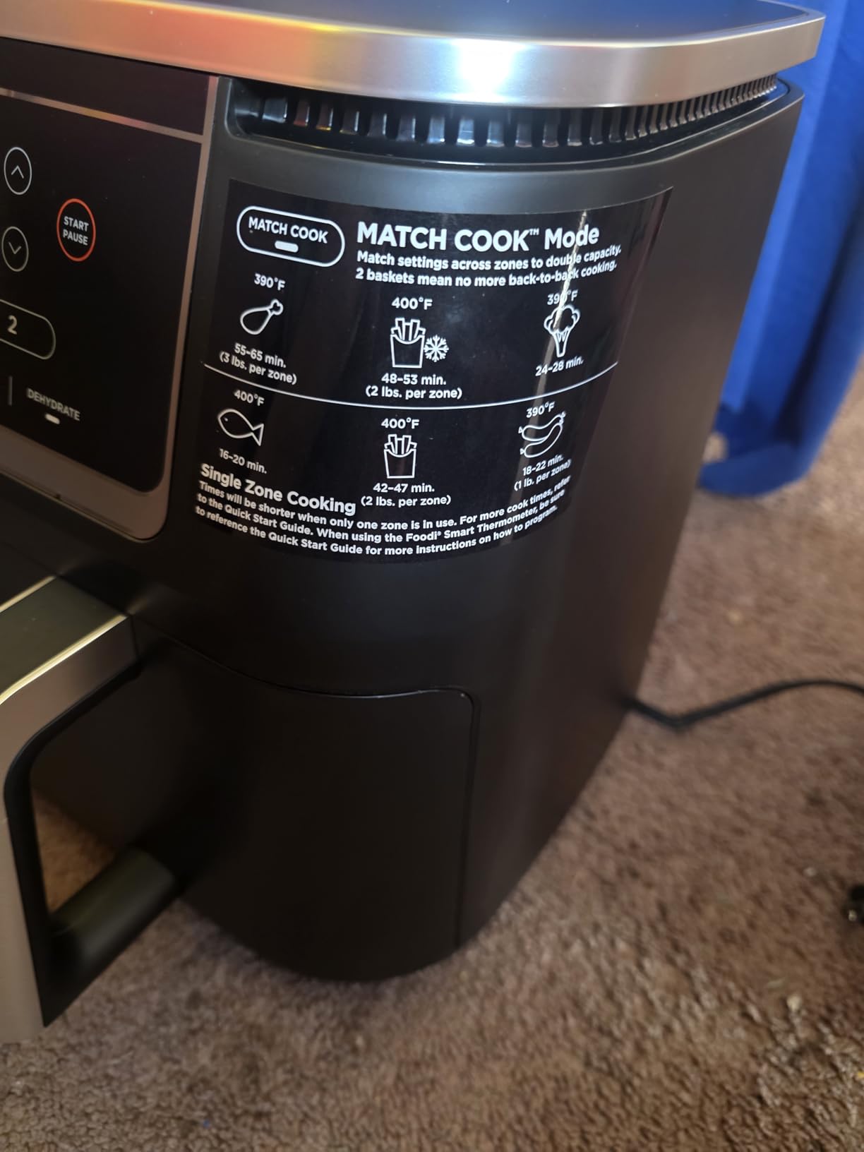 Ninja DZ550 Foodi 10 Quart 6-in-1 DualZone Smart XL Air Fryer with 2 Independent Baskets, Cook Thermometer for Perfect Doneness, Match and Finish to Roast, Dehydrate and More, Black | Air fry, roast, broil, bake, reheat, dehydrate, Smart Cook thermometer, Match Cook, Smart Finish customer photo 2