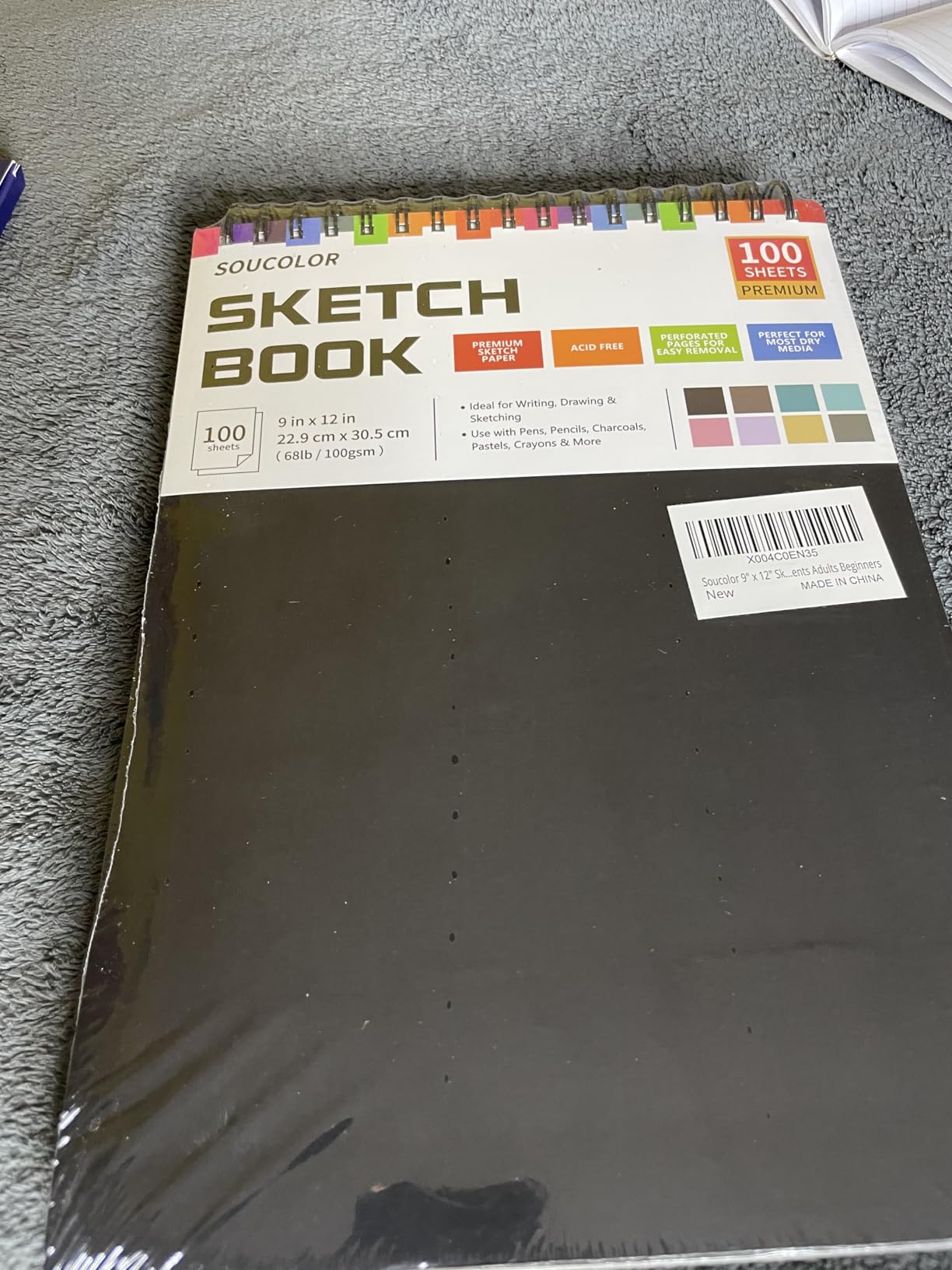 Soucolor Sketch Book 9x12,100 Sheets, Kids Art Sketchbook for Drawing Pad | 68lb Acid-Free,Fine-Texture Matte,No Bleed-Through,Top Spiral Lay-Flat, Micro-Perforated - Dry Media, Sketch Book for Adults customer photo 2