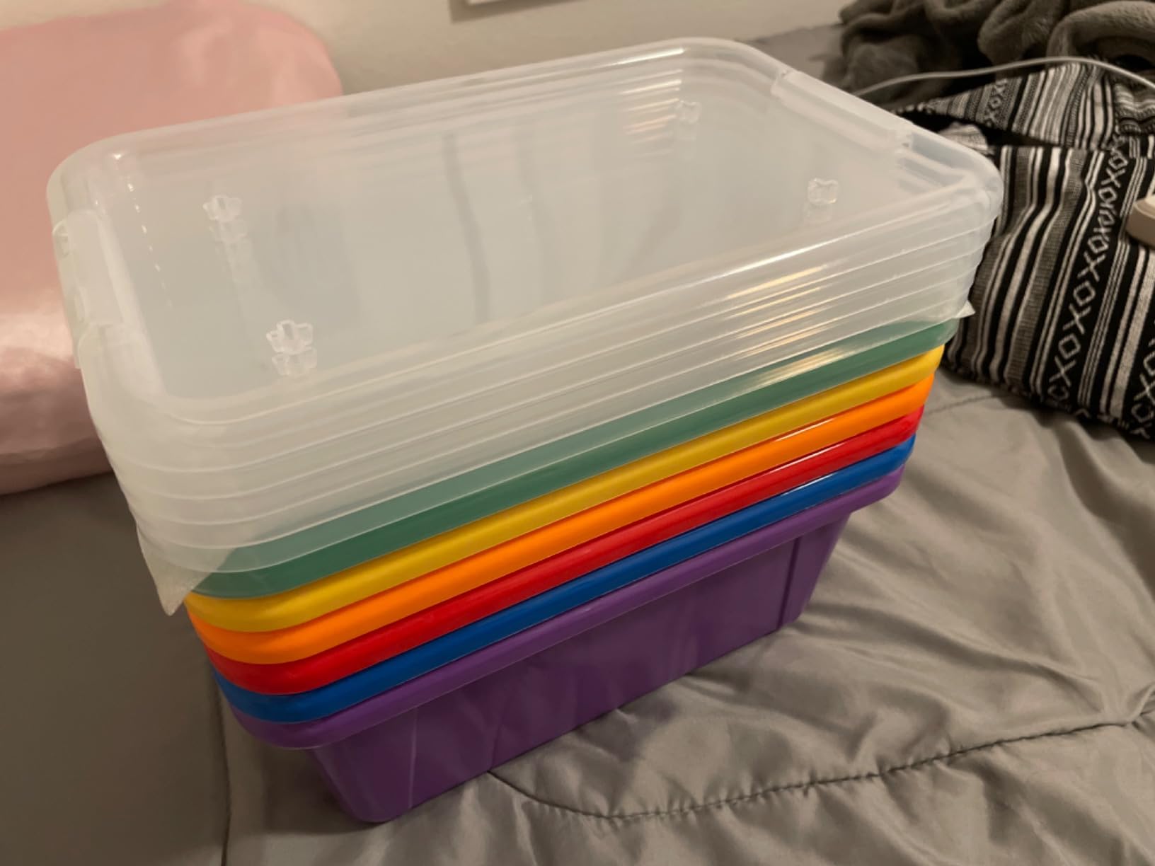 GAMENOTE 6 Quart Stackable Plastic Storage Bins with Lids, 6 Pack, Colorful | Stackable 6-quart bins with lids organize classroom supplies, crafts, toys and building blocks for Classroom & Kids Toy customer photo 2