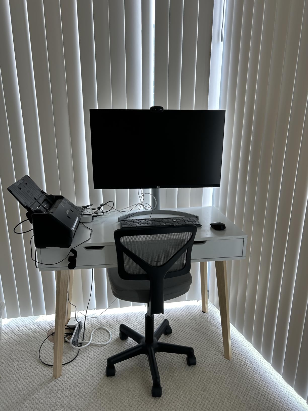 FOTOSOK White Writing Desk with 2 Drawers, Small Desk Makeup Vanity Table | Wood Computer Desk with 4 Solid Oak Legs, Home Office Desk & Study Table, Mid Century Desk for Bedroom Small Spaces, White customer photo 2