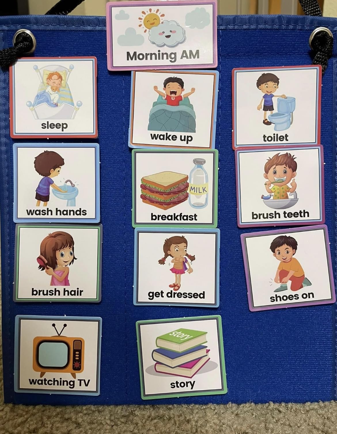 Mewise Visual Schedule Chart for Autism & ADHD Kids - 70 Routine Cards (Morning/Night/Outings) - Durable Felt Board with Storage Pocket - OT Approved Learning Tool for Home & School customer photo 2