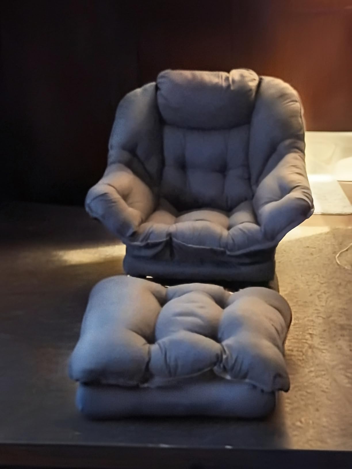 LITA Lazy Chair with Ottoman, Modern Accent Leisure Upholstered Lazy Sofa Armchair, Contemporary Lounge Reading Chair with Armrests and a Side Pocket for Living Room, Bedroom & Small Space, Dark Grey customer photo 1